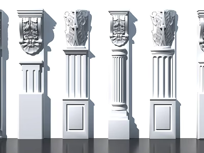 Different Classical Roman Columns Displaying Ornate Carvings And Detailed Architectural Elements 3d model