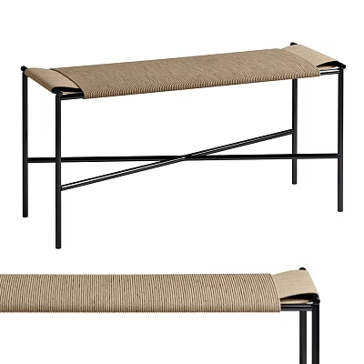 Stylish Bench With Black Metal Frame And Woven Seat 3d model