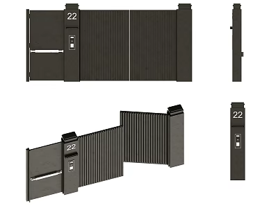 Modern Entrance Gate With Number 22 Sliding Structure And Black Panel Design 3d model
