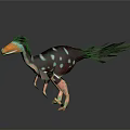 3D Model Feathered Dinosaur Character With Maroon Body White Blue Spots And Orange Beak