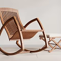 Modern Wooden Rocking Leisure Chair Design With Vertical Slat Back And Matching Upholstered Ottoman