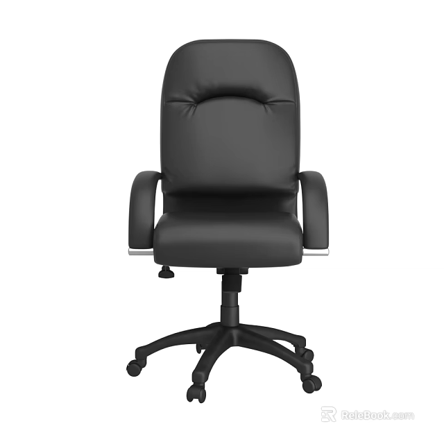 Black Leather Office Chair With Padded Back Adjustable Arms And Swivel Base 3d model 