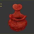 Traditional Orange Ceramic Pottery With Spiral Top And Intricate Carved Patterns