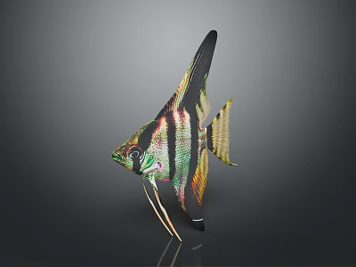 Vibrant Striped Angelfish An Aquatic Animal With Long Fins And Colorful Body 3d model