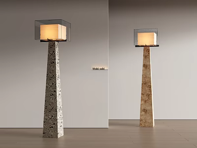 Modern Floor Lamps With Textured Columns Square Fabric Shades And Warm Lighting 3d model