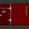 Red Vintage Frigidaire Refrigerator With Open Door White Trim Silver Handle And Round Window