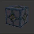 Futuristic Tech Cube Design With Blue Glowing Lines Gold Accents And Mesh Surface