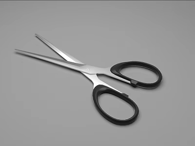 Stainless Steel Scissors Featuring Silver Blades And Black Handles For Everyday Use 3d model
