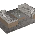 Modern Light Beige Sofa Coffee Table Set With Marble Top Gray Rug Decorative Plants 3d model