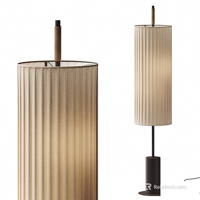Modern Beige Pleated Shade Floor Lamp With Dark Metal Stand And Vertical Design 3d model 