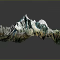 Detailed 3D Mountainous Terrain Model With Snow Capped Peaks And Green Slopes