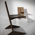 Wooden Single Chair With Modern Minimalist Design On White Pedestal Display Against White Wall Background