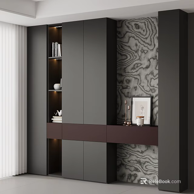 Modern Entryway Cabinet With Side Cabinet Textured Wall And Decorative Items 3d model