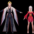 Game Movie Characters with Blonde Silver Hair in White Black Kimono and Red Dress