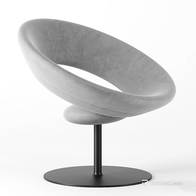 Gray Velvet Accent Chair With Modern Unique Circular Design And Swivel Base 3d model 