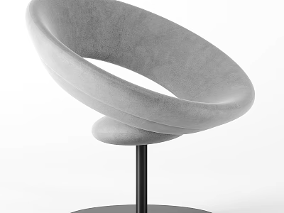 Gray Velvet Accent Chair With Modern Unique Circular Design And Swivel Base 3d model