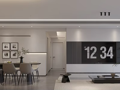 Modern Minimalist Open Plan Living And Dining Room Interior Design With Soft Ambient Lighting 3d model