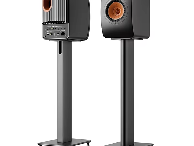 High Quality Black Speakers With Orange Drivers On Sturdy Stands For Home Audio 3d model