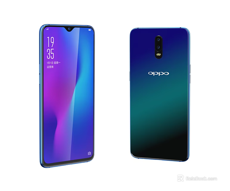 OPPO Mobile Phone Front Screen Display Time And Back Gradient Color Design 3d model 