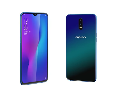 OPPO Mobile Phone Front Screen Display Time And Back Gradient Color Design 3d model