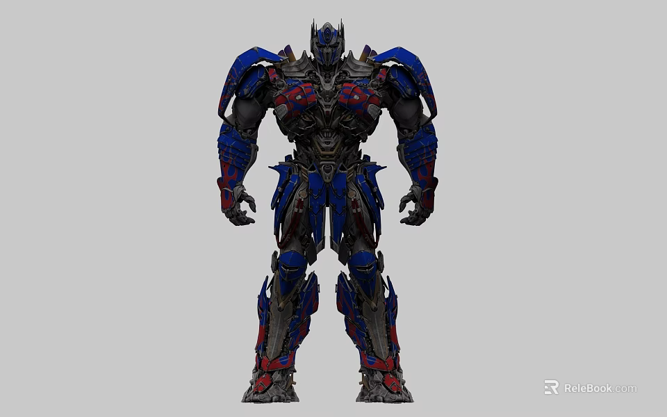 Detailed Futuristic Robot Character With Red Blue Armor And Mechanical Creature Design 3d model 