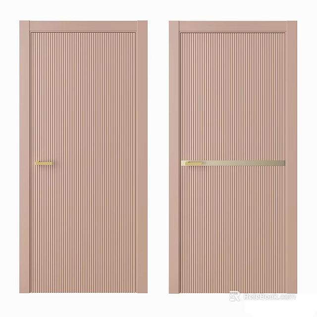Pink Swing Doors With Vertical Lines And Golden Handles 3d model 