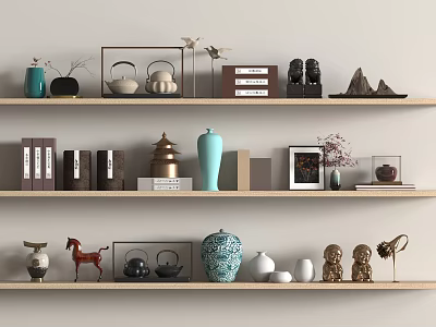 New Chinese Style Ornaments Combination Photo Frame Plant Cabinet Ceramic Decorative Painting Vase Desk Book 3d model