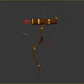 Traditional Bow And Arrow Weapon With Orange Yellow Decorations Red Feathers And Quiver