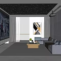 Modern Home Theater Interior Design With Large Screen Projector Starry Ceiling Lights And Gray Sofa 3d model