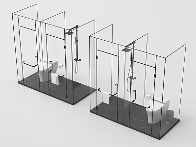 Modern Bathroom Shower Head Design With Glass Enclosure Bathtub And Toilet 3d model