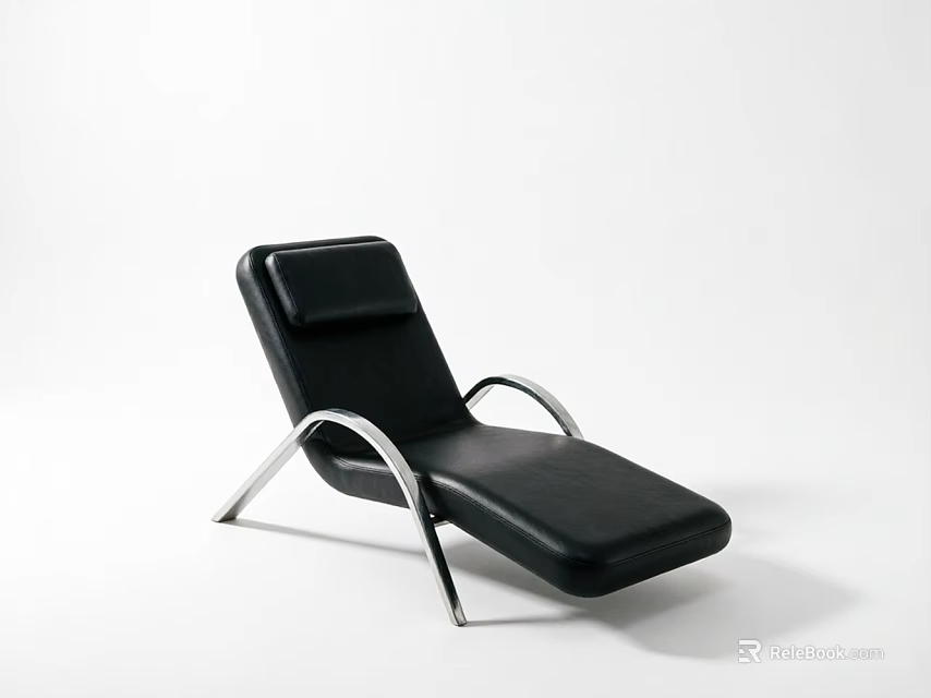 Modern Black Leather Lounge Chair With Sleek Metal Frame And Curved Armrests 3d model 