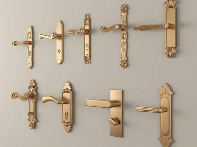 Golden Decorative Door Handles Collection With Various Vintage And Modern Styles 3d model