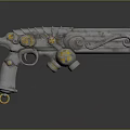 Ornate Silver Gun With Gold Accents And Intricate Scroll Patterns 3d model