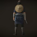 Game Movie Character In Traditional Blue Robe With Waist Belt And Leg Wraps