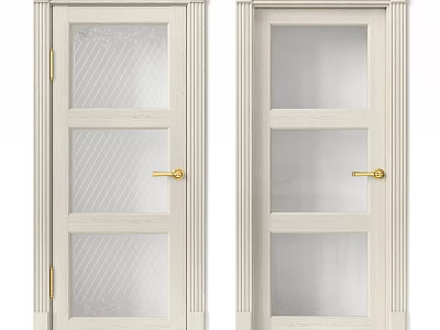 White Swing Door With Glass Panels And Golden Handles Decorative Frame 3d model