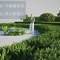 Lush Green Shrubs in Well Designed Garden Landscape with Pathway and Plants