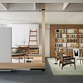 Modern Middle Ancient Style Living Room Bauhaus Style Design Sofa Coffee Table Combination Bookshelf Fireplace 3d model