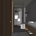 Modern Bathroom Interior With Glass Shower Enclosure Toilet Wooden Vanity And Gray Tiles