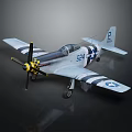 Vintage Gray Fighter Plane With 524 Number Star Stripes Insignia And Yellow Propeller