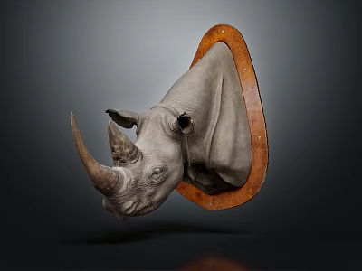 Modern Rhinoceros Head Ornamental Sculpture with Wooden Frame for Home Wall Decor 3d model