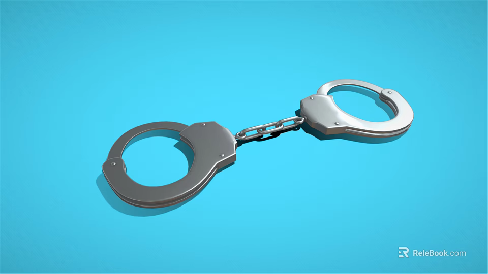 Shiny Silver Metal Handcuffs With Chain On Blue Background 3d model 