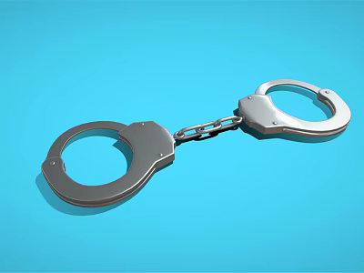 Shiny Silver Metal Handcuffs With Chain On Blue Background 3d model
