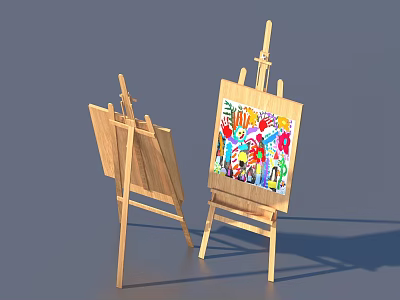 Wooden Art Easels With Colorful Artwork For Home Decor And Craft Use 3d model