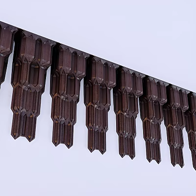 Dark Brown Wooden Decorative Cornice With Intricate Carved Patterns For Architectural Trim 3d model