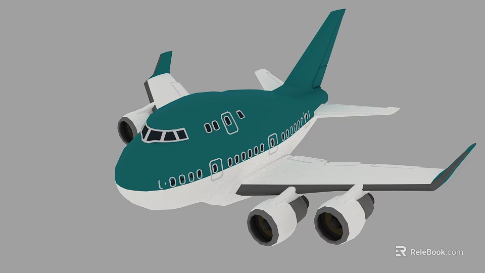 Teal White Passenger Airplane With Four Engines Exterior Design 3d model 