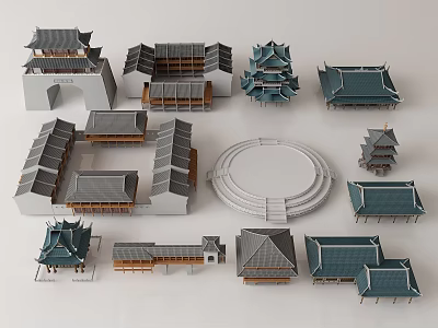 Various Ancient Architecture Models with Classic Roofs and Traditional Structures 3d model