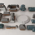 Various Ancient Architecture Models with Classic Roofs and Traditional Structures