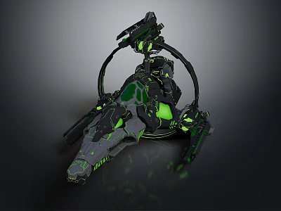 Futuristic Biomechanical Creature Character With Glowing Green Accents And Mechanical Armor 3d model