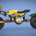 Yellow And Black Modern Motorcycle With Large Tires Spring Suspension And Round Headlight