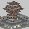 Chinese-style Tower Viewing Tower 3d model